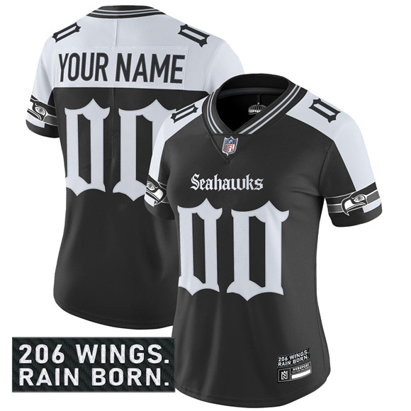 Women's Seattle Seahawks Active Player Custom Black Alternate 2025 F.U.S.E. 'Gothic Rain City Shadows Edition' Vapor Untouchable Limited Stitched Football Jersey Women's Seattle Seahawks Active Player Custom Black Alternate 2025 F.U.S.E. 'Gothic Rain City Shadows Edition' Vapor Untouchable Limited Stitched Football Jersey